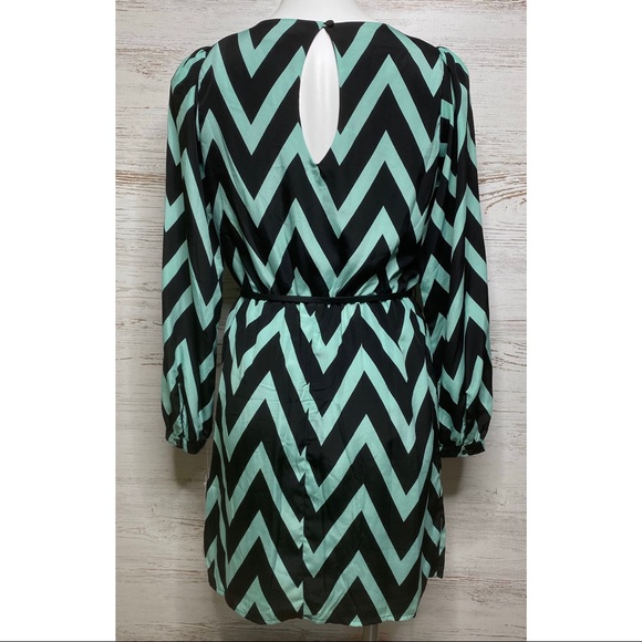 Mint Green & Black Long sleeve Chevron Dress - Picture 3 of 6